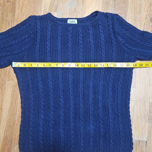 LL Bean Blue Cotton Fisherman Sweater Womens M Cable Knit Preppy‎ - Picture 4 of 8